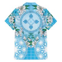 Hawaii Cyan Palaka Family Matching Summer Maxi Dress and Hawaiian Shirt With Tapa Pattern Tropical Flowers LT05 - Polynesian Pride
