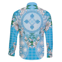 Hawaii Cyan Palaka Family Matching Tank Maxi Dress and Hawaiian Shirt With Tapa Pattern Tropical Flowers LT05 - Polynesian Pride