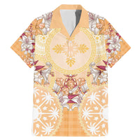 Hawaii Peach Palaka Family Matching Mermaid Dress and Hawaiian Shirt With Tapa Pattern Tropical Flowers LT05 Dad's Shirt - Short Sleeve Peach - Polynesian Pride