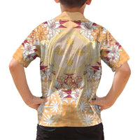 Hawaii Peach Palaka Family Matching Summer Maxi Dress and Hawaiian Shirt With Tapa Pattern Tropical Flowers LT05 - Polynesian Pride