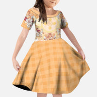 Hawaii Peach Palaka Family Matching Tank Maxi Dress and Hawaiian Shirt With Tapa Pattern Tropical Flowers LT05 Daughter's Dress Peach - Polynesian Pride