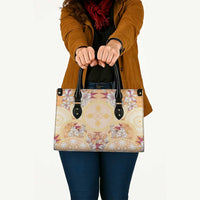 Hawaii Peach Palaka Leather Bag With Tapa Pattern Tropical Flowers - Polynesian Pride