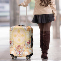 Hawaii Peach Palaka Luggage Cover With Tapa Pattern Tropical Flowers - Polynesian Pride