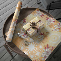 Hawaii Peach Palaka Wrapping Paper With Tapa Pattern Tropical Flowers - Polynesian Pride