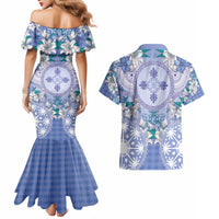 Hawaii Violet Palaka Couples Matching Mermaid Dress and Hawaiian Shirt With Tapa Pattern Tropical Flowers LT05 - Polynesian Pride