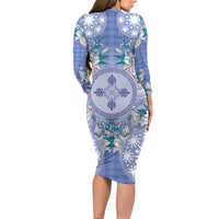 Hawaii Violet Palaka Family Matching Long Sleeve Bodycon Dress and Hawaiian Shirt With Tapa Pattern Tropical Flowers LT05 - Polynesian Pride