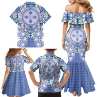 Hawaii Violet Palaka Family Matching Mermaid Dress and Hawaiian Shirt With Tapa Pattern Tropical Flowers LT05 - Polynesian Pride