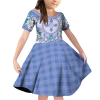 Hawaii Violet Palaka Family Matching Off Shoulder Short Dress and Hawaiian Shirt With Tapa Pattern Tropical Flowers LT05 Daughter's Dress Violet - Polynesian Pride