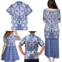 Hawaii Violet Palaka Family Matching Puletasi and Hawaiian Shirt With Tapa Pattern Tropical Flowers LT05 - Polynesian Pride