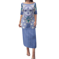 Hawaii Violet Palaka Family Matching Puletasi and Hawaiian Shirt With Tapa Pattern Tropical Flowers LT05 Mom's Dress Violet - Polynesian Pride