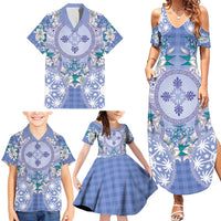 Hawaii Violet Palaka Family Matching Summer Maxi Dress and Hawaiian Shirt With Tapa Pattern Tropical Flowers LT05 - Polynesian Pride