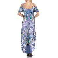 Hawaii Violet Palaka Family Matching Summer Maxi Dress and Hawaiian Shirt With Tapa Pattern Tropical Flowers LT05 - Polynesian Pride