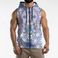 Hawaii Violet Palaka Sleeveless Zip Hoodie With Tapa Pattern Tropical Flowers - Polynesian Pride