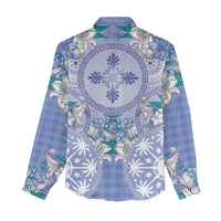 Hawaii Violet Palaka Women Casual Shirt With Tapa Pattern Tropical Flowers - Polynesian Pride