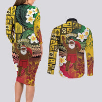 Vanuatu Christmas Couples Matching Long Sleeve Bodycon Dress and Long Sleeve Button Shirt Ni-Van Santa Retro Style LT05 - Polynesian Pride