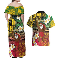 Vanuatu Christmas Couples Matching Off Shoulder Maxi Dress and Hawaiian Shirt Ni-Van Santa Retro Style LT05 - Polynesian Pride