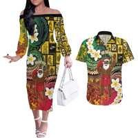Vanuatu Christmas Couples Matching Off The Shoulder Long Sleeve Dress and Hawaiian Shirt Ni-Van Santa Retro Style LT05 Colorful - Polynesian Pride