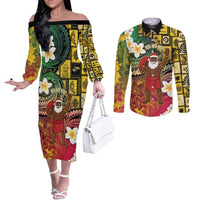 Vanuatu Christmas Couples Matching Off The Shoulder Long Sleeve Dress and Long Sleeve Button Shirt Ni-Van Santa Retro Style LT05 Colorful - Polynesian Pride
