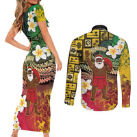Vanuatu Christmas Couples Matching Short Sleeve Bodycon Dress and Long Sleeve Button Shirt Ni-Van Santa Retro Style LT05 - Polynesian Pride