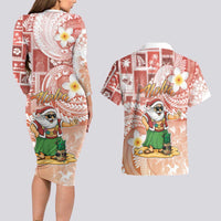 Hawaii Mele Kalikimaka Couples Matching Long Sleeve Bodycon Dress and Hawaiian Shirt Hula Santa Retro Style Red LT05 - Polynesian Pride