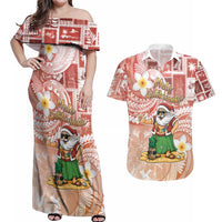 Hawaii Mele Kalikimaka Couples Matching Off Shoulder Maxi Dress and Hawaiian Shirt Hula Santa Retro Style Red LT05 Red - Polynesian Pride