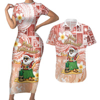 Hawaii Mele Kalikimaka Couples Matching Short Sleeve Bodycon Dress and Hawaiian Shirt Hula Santa Retro Style Red LT05 Red - Polynesian Pride