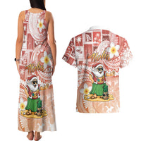 Hawaii Mele Kalikimaka Couples Matching Tank Maxi Dress and Hawaiian Shirt Hula Santa Retro Style Red LT05 - Polynesian Pride