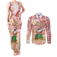 Hawaii Mele Kalikimaka Couples Matching Tank Maxi Dress and Long Sleeve Button Shirt Hula Santa Retro Style Red LT05 Red - Polynesian Pride