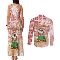 Hawaii Mele Kalikimaka Couples Matching Tank Maxi Dress and Long Sleeve Button Shirt Hula Santa Retro Style Red LT05 - Polynesian Pride