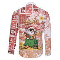 Hawaii Mele Kalikimaka Family Matching Long Sleeve Bodycon Dress and Hawaiian Shirt Hula Santa Retro Style Red LT05 - Polynesian Pride