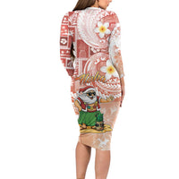 Hawaii Mele Kalikimaka Family Matching Long Sleeve Bodycon Dress and Hawaiian Shirt Hula Santa Retro Style Red LT05 - Polynesian Pride