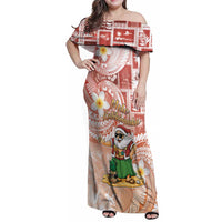 Hawaii Mele Kalikimaka Family Matching Off Shoulder Maxi Dress and Hawaiian Shirt Hula Santa Retro Style Red LT05 Mom's Dress Red - Polynesian Pride