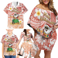 Hawaii Mele Kalikimaka Family Matching Off Shoulder Short Dress and Hawaiian Shirt Hula Santa Retro Style Red LT05 - Polynesian Pride