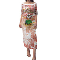 Hawaii Mele Kalikimaka Family Matching Puletasi and Hawaiian Shirt Hula Santa Retro Style Red LT05 Mom's Dress Red - Polynesian Pride