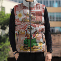 Hawaii Mele Kalikimaka Sleeveless Puffer Jacket Hula Santa Retro Style Red - Polynesian Pride