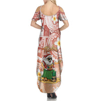 Hawaii Mele Kalikimaka Summer Maxi Dress Hula Santa Retro Style Red - Polynesian Pride
