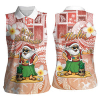 Hawaii Mele Kalikimaka Women Sleeveless Polo Shirt Hula Santa Retro Style Red LT05 - Polynesian Pride
