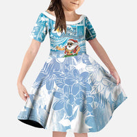 Hawaii Mele Kalikimaka Family Matching Mermaid Dress and Hawaiian Shirt Hula Santa Retro Style Blue LT05 Daughter's Dress Blue - Polynesian Pride