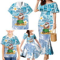 Hawaii Mele Kalikimaka Family Matching Mermaid Dress and Hawaiian Shirt Hula Santa Retro Style Blue LT05 - Polynesian Pride