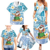 Hawaii Mele Kalikimaka Family Matching Summer Maxi Dress and Hawaiian Shirt Hula Santa Retro Style Blue LT05 - Polynesian Pride