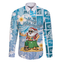 Hawaii Mele Kalikimaka Family Matching Summer Maxi Dress and Hawaiian Shirt Hula Santa Retro Style Blue LT05 Dad's Shirt - Long Sleeve Blue - Polynesian Pride