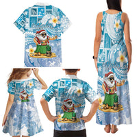 Hawaii Mele Kalikimaka Family Matching Tank Maxi Dress and Hawaiian Shirt Hula Santa Retro Style Blue LT05 - Polynesian Pride