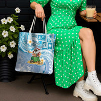 Hawaii Mele Kalikimaka Tote Bag Hula Santa Retro Style Blue - Polynesian Pride