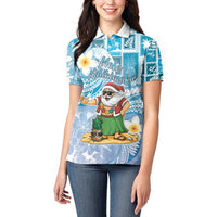 Hawaii Mele Kalikimaka Women Polo Shirt Hula Santa Retro Style Blue - Polynesian Pride