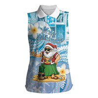 Hawaii Mele Kalikimaka Women Sleeveless Polo Shirt Hula Santa Retro Style Blue LT05 Female Blue - Polynesian Pride