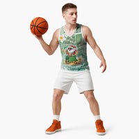 Hawaii Mele Kalikimaka Basketball Jersey Hula Santa Retro Style Green - Polynesian Pride