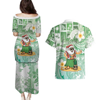 Hawaii Mele Kalikimaka Couples Matching Puletasi and Hawaiian Shirt Hula Santa Retro Style Green LT05 - Polynesian Pride