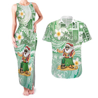 Hawaii Mele Kalikimaka Couples Matching Tank Maxi Dress and Hawaiian Shirt Hula Santa Retro Style Green LT05 Green - Polynesian Pride