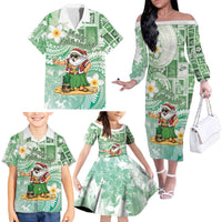 Hawaii Mele Kalikimaka Family Matching Off The Shoulder Long Sleeve Dress and Hawaiian Shirt Hula Santa Retro Style Green LT05 - Polynesian Pride
