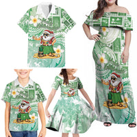 Hawaii Mele Kalikimaka Family Matching Off Shoulder Maxi Dress and Hawaiian Shirt Hula Santa Retro Style Green LT05 - Polynesian Pride